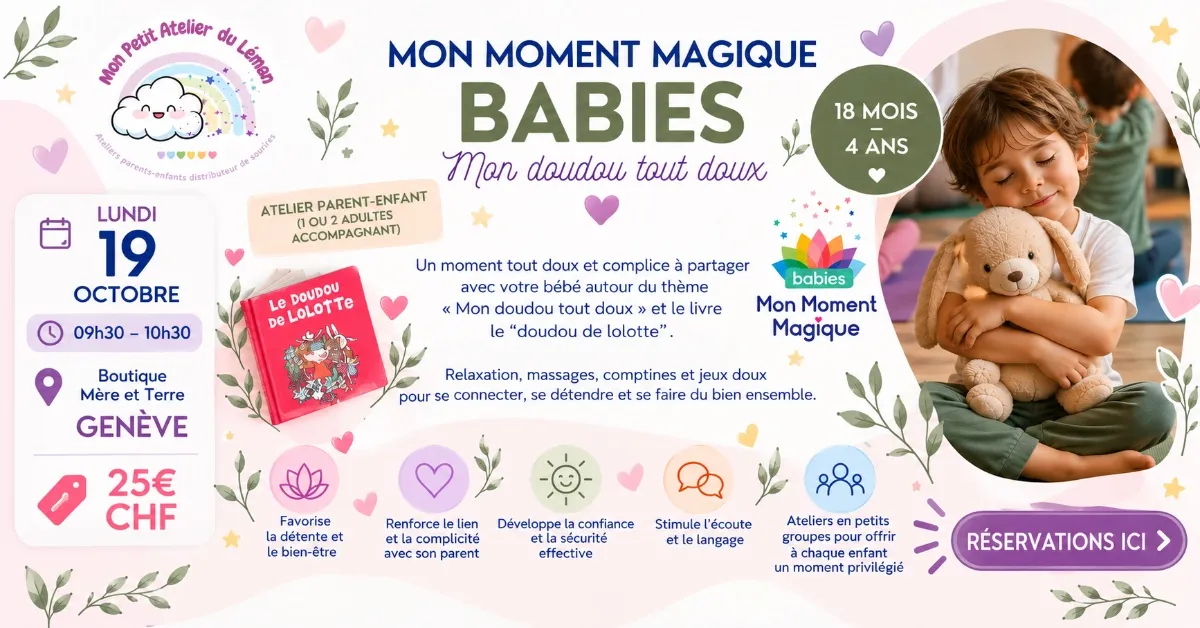 Atelier Mon Moment Magique Babies – Mon doudou tout doux, parent-enfant 18 mois-4 ans, Boutique Mère et Terre Genève