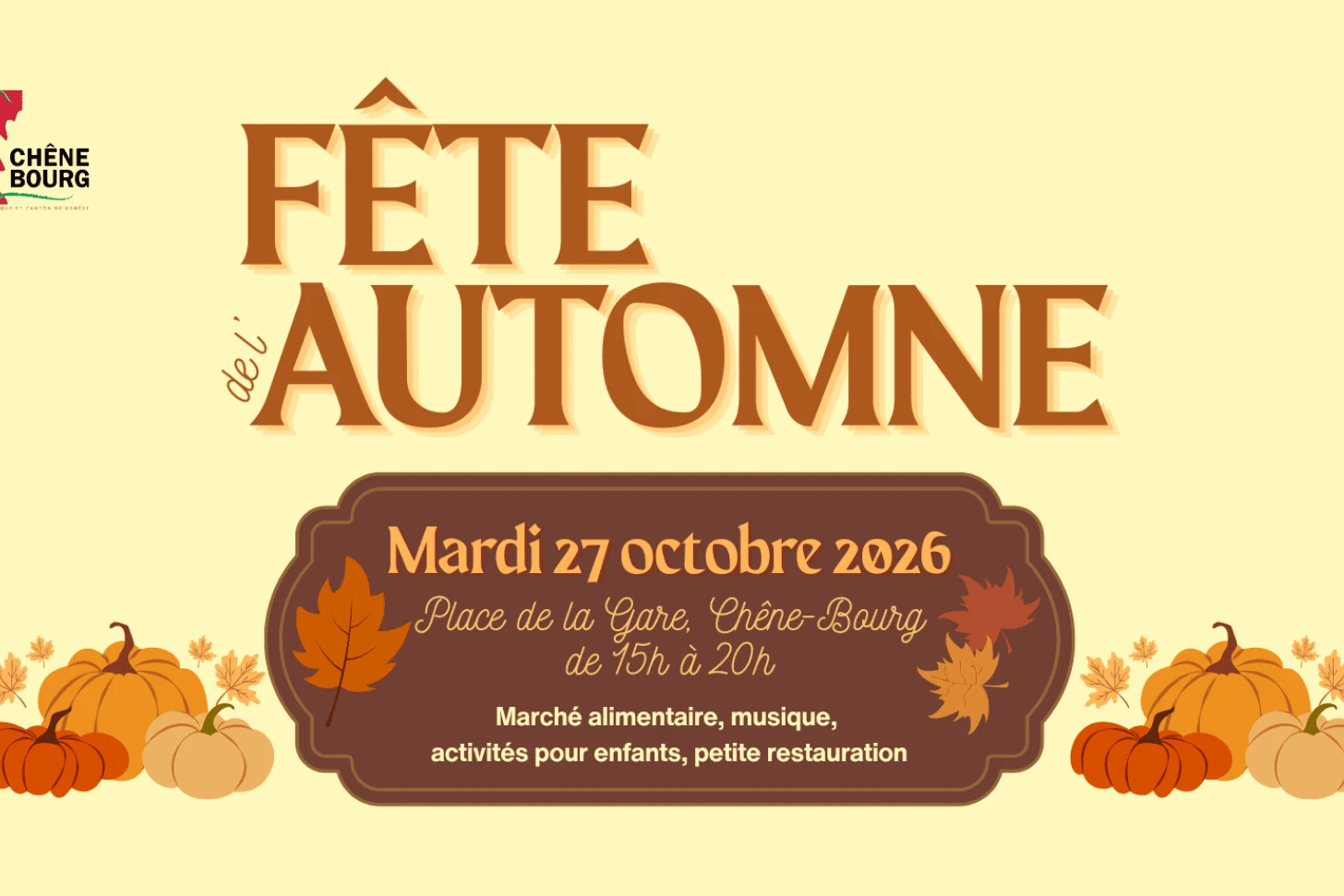 Affiche Fête de l'Automne 2026 – Place de la Gare, Chêne-Bourg, mardi 27 octobre, 15h à 20h