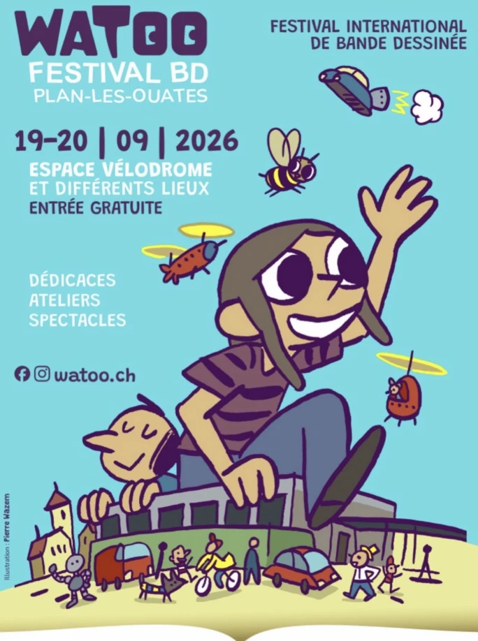 Affiche du Watoo Festival BD, festival international de bande dessinée à Plan-les-Ouates, 19-20 septembre 2026